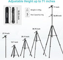 71" Camera & Phone Tripod with Remote – Lightweight & Portable
