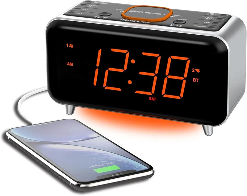 Emerson SmartSet Bluetooth Dual Alarm Clock Radio w/ 1.4” Orange LED U