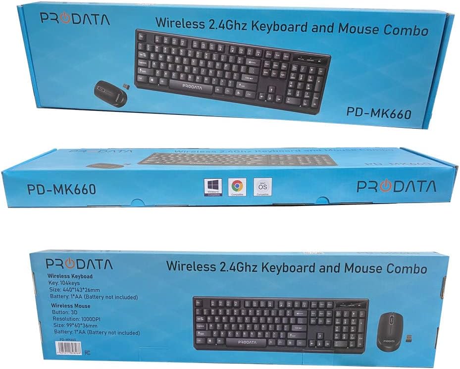 Wireless PRODATA 2.4Ghz Keyboard and Wireless 3D 1000 DPI Mouse Combo