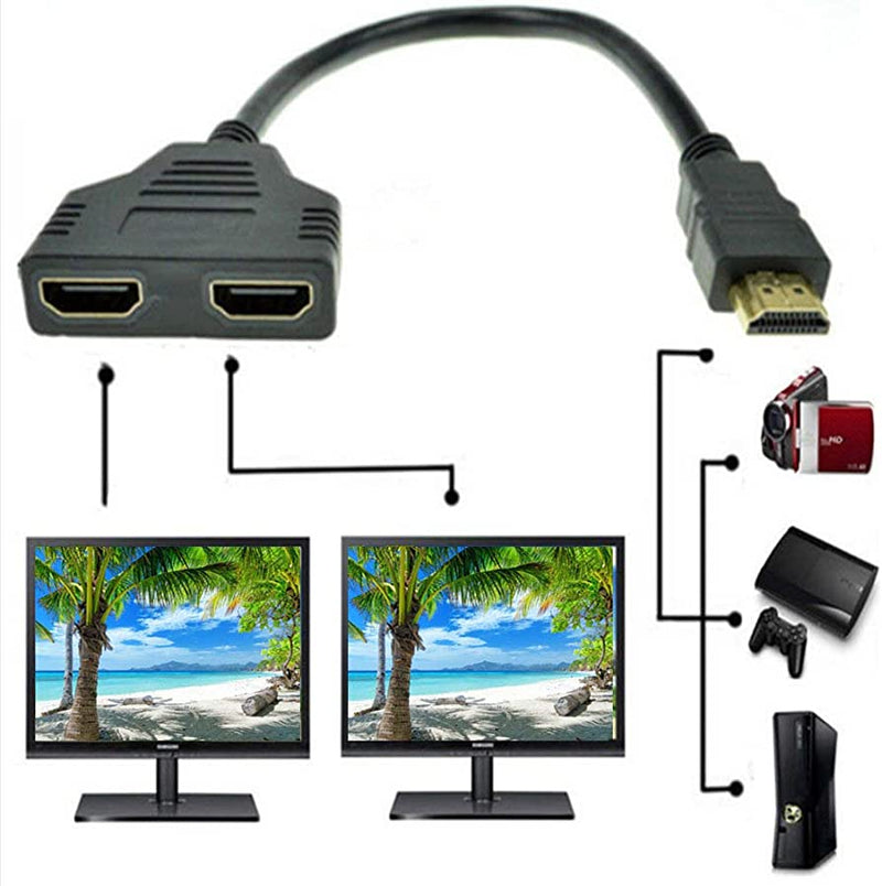 HDMI 1 Male To Dual HDMI 2 Female Y Splitter Cable Adapter HD LED LCD TV