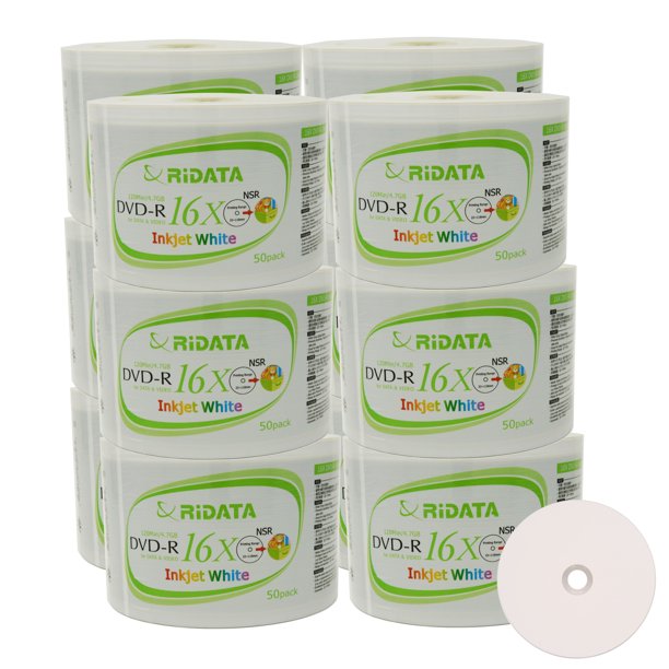 600 Pack Ridata DVD-R 16X 4.7GB 120 Min White Inkjet Hub Printable Blank Data Video Media Recordable Disc