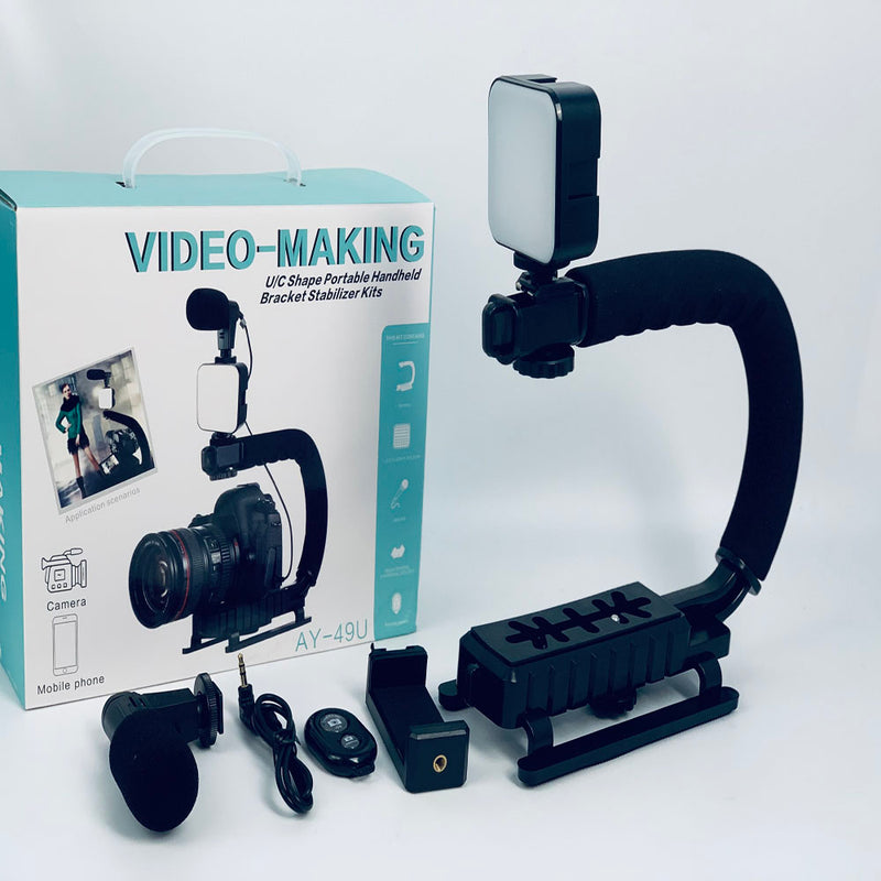 Video-Making AY-49U Video Making Stabilizer U/C Shaped Handheld Gimbal with 36LED Light, Microphone and Mobile Holder for Outdoor Videography ,Vlogger & Youtuber for Smartphone and DSLR