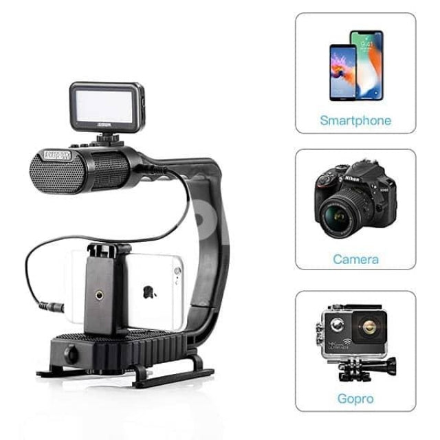 Video-Making AY-49U Video Making Stabilizer U/C Shaped Handheld Gimbal with 36LED Light, Microphone and Mobile Holder for Outdoor Videography ,Vlogger & Youtuber for Smartphone and DSLR